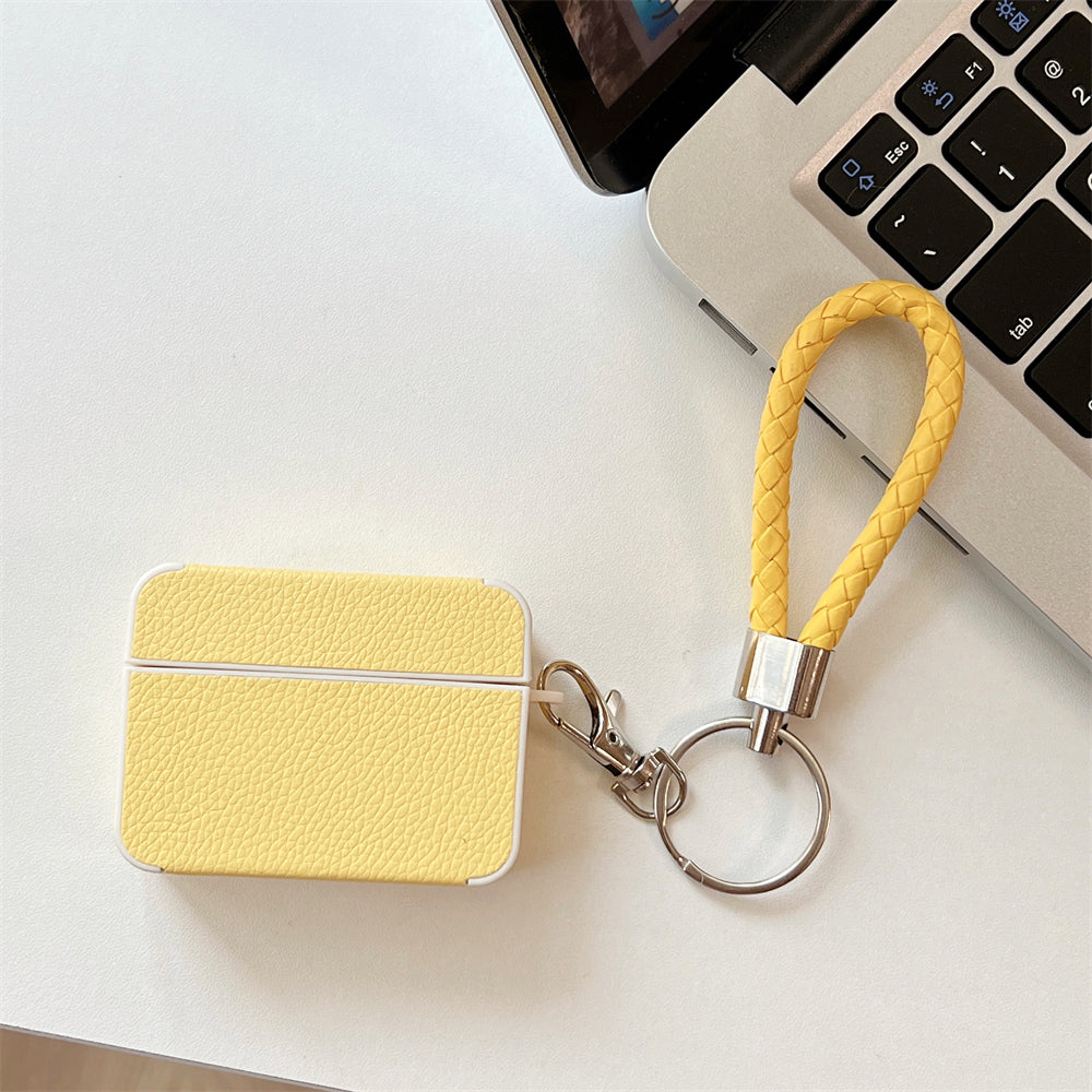 For Apple AirPods Pro Charging Case Cover Litchi Texture PU+TPU Protective Headset Case with Strap