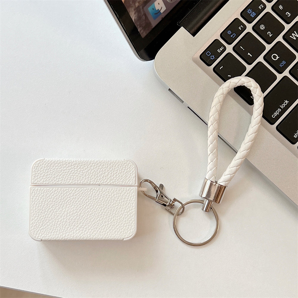 For Apple AirPods Pro Charging Case Cover Litchi Texture PU+TPU Protective Headset Case with Strap