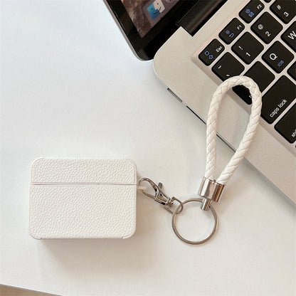 For Apple AirPods Pro Charging Case Cover Litchi Texture PU+TPU Protective Headset Case with Strap