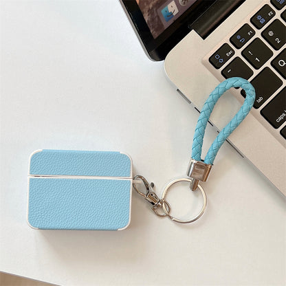 For Apple AirPods Pro Charging Case Cover Litchi Texture PU+TPU Protective Headset Case with Strap