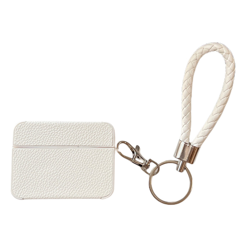 For Apple AirPods Pro 2 Protective Case Litchi Texture PU+TPU Bluetooth Earbuds Charging Case Cover with Strap