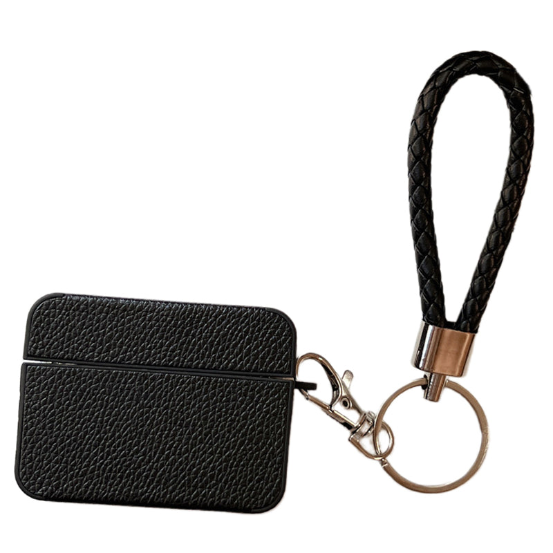 For Apple AirPods Pro 2 Protective Case Litchi Texture PU+TPU Bluetooth Earbuds Charging Case Cover with Strap