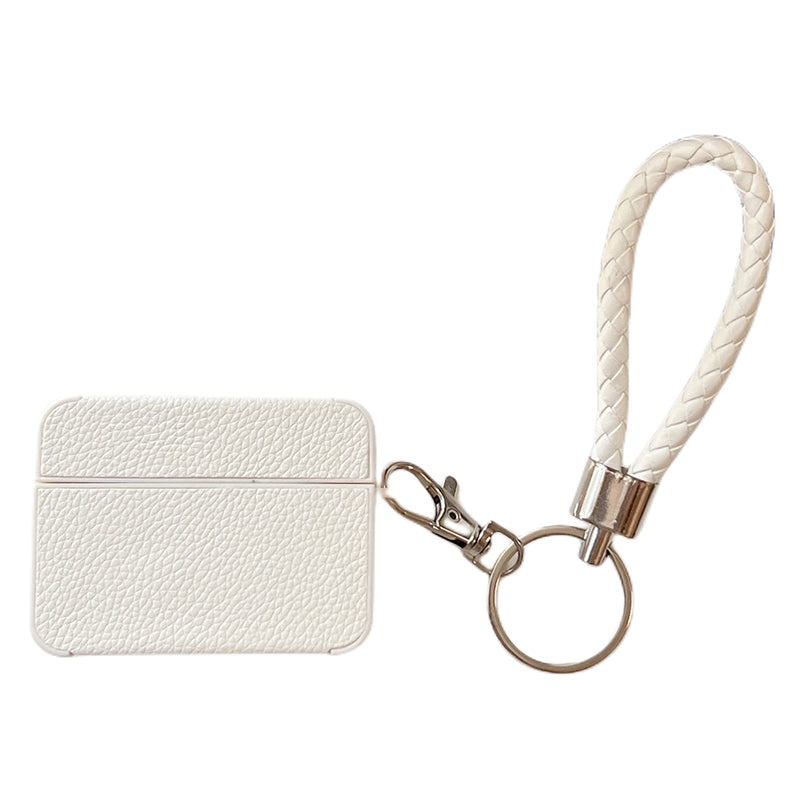 Shockproof Cover for Apple AirPods 3 Litchi Texture PU+TPU Bluetooth Headset Case with Strap