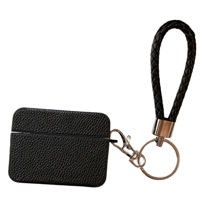 Shockproof Cover for Apple AirPods 3 Litchi Texture PU+TPU Bluetooth Headset Case with Strap