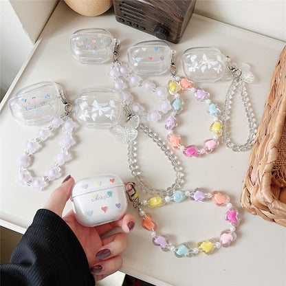 Bluetooth Earphone Protective Case for Lenovo LP40 Pro , Pattern Printing Clear TPU Cover with Wrist Chain