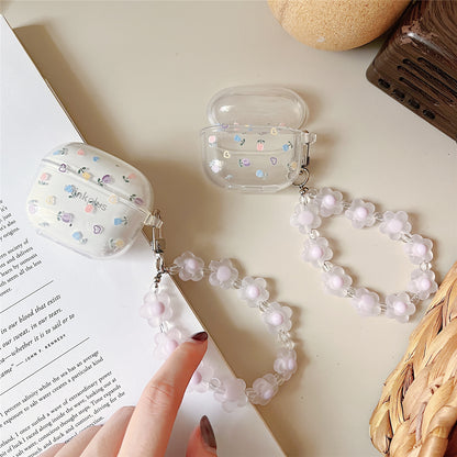 Bluetooth Earphone Protective Case for Lenovo LP40 Pro , Pattern Printing Clear TPU Cover with Wrist Chain