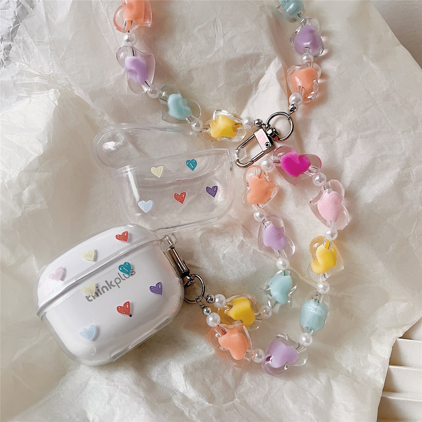 Bluetooth Earphone Protective Case for Lenovo LP40 Pro , Pattern Printing Clear TPU Cover with Wrist Chain