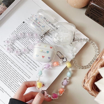 Bluetooth Earphone Protective Case for Lenovo LP40 Pro , Pattern Printing Clear TPU Cover with Wrist Chain