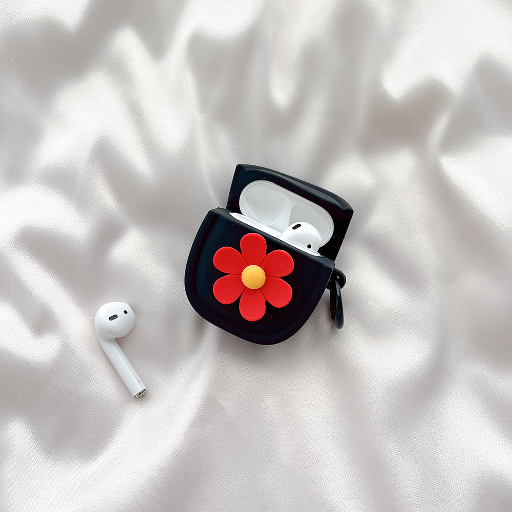 Silicone Case for Apple AirPods with Charging Case (2016) / (2019) / AirPods with Wireless Charging Case (2019) Flower Pattern Cover with Buckle