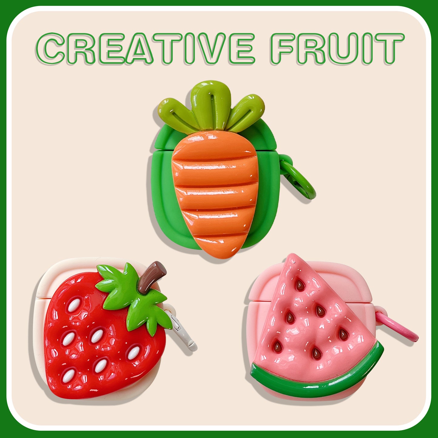 Creative Fruit Earphone Case for Apple AirPods with Charging Case (2016) / (2019) / AirPods with Wireless Charging Case (2019) Silicone Cover with Buckle