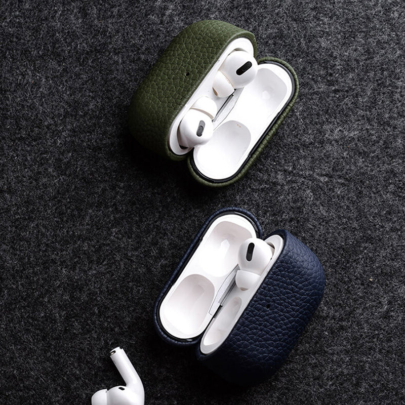 MELKCO For Apple AirPods Pro 2 Earbuds Case Genuine Cow Leather Coated PC Protective Sleeve Cover