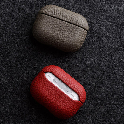 MELKCO For Apple AirPods Pro 2 Earbuds Case Genuine Cow Leather Coated PC Protective Sleeve Cover