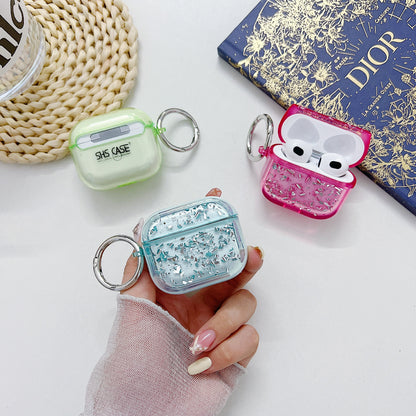 For Apple AirPods 3 Shockproof Epoxy PC Case Anti-Drop Bluetooth Earbuds Cover with Ring Buckle