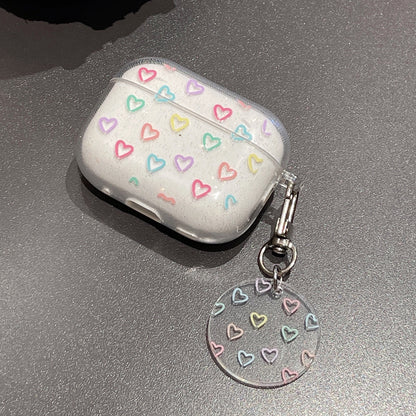 For AirPods Pro 2 Glitter TPU Earphone Case Heart Pattern Printed One-Piece Protective Cover with Pendant