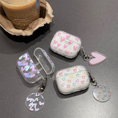 For AirPods Pro 2 Glitter TPU Earphone Case Heart Pattern Printed One-Piece Protective Cover with Pendant