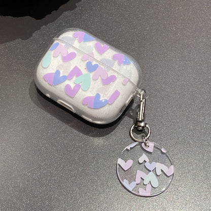For AirPods Pro 2 Glitter TPU Earphone Case Heart Pattern Printed One-Piece Protective Cover with Pendant