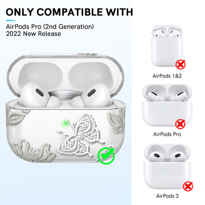 AHASTYLE WE17 Silicone Case for AirPods Pro 2 , Butterfly Printing Bluetooth Earphone Protective Cover