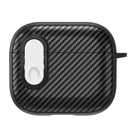 For Apple AirPods 3 TPU+PC Headset Case Buckle Design Carbon Fiber Cover with Anti Lost Hook