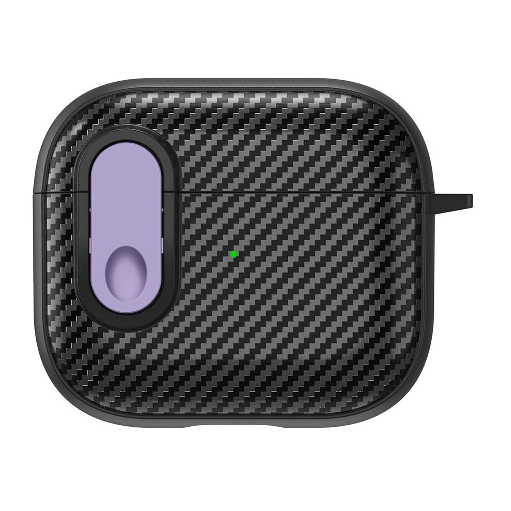 For Apple AirPods 3 TPU+PC Headset Case Buckle Design Carbon Fiber Cover with Anti Lost Hook