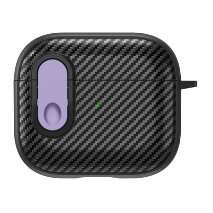 For Apple AirPods 3 TPU+PC Headset Case Buckle Design Carbon Fiber Cover with Anti Lost Hook