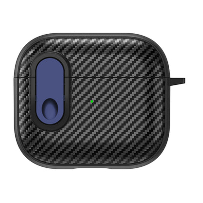 For Apple AirPods 3 TPU+PC Headset Case Buckle Design Carbon Fiber Cover with Anti Lost Hook
