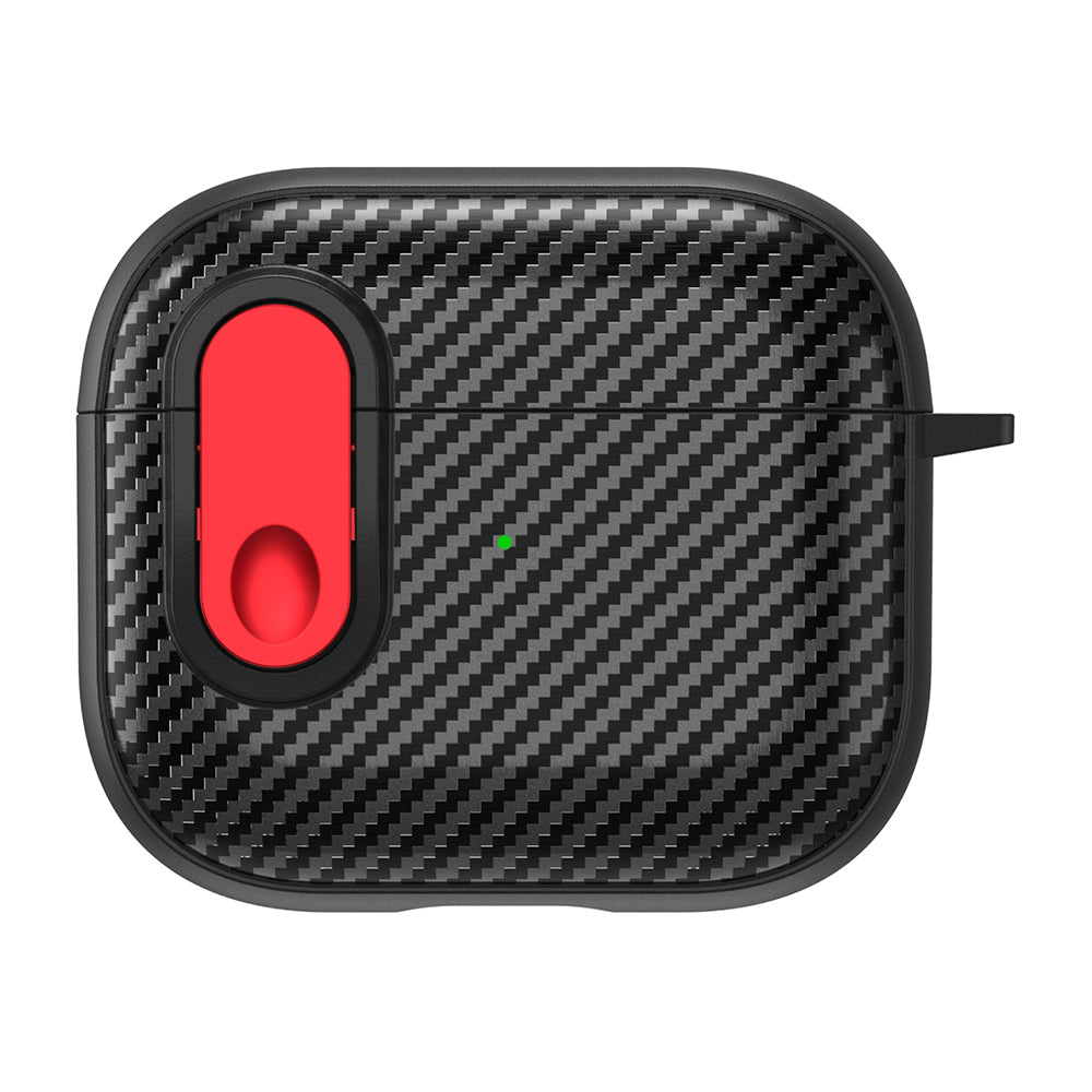 For Apple AirPods 3 TPU+PC Headset Case Buckle Design Carbon Fiber Cover with Anti Lost Hook