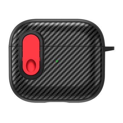 For Apple AirPods 3 TPU+PC Headset Case Buckle Design Carbon Fiber Cover with Anti Lost Hook
