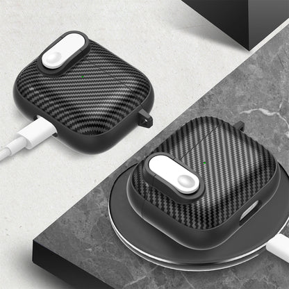 For Apple AirPods 3 TPU+PC Headset Case Buckle Design Carbon Fiber Cover with Anti Lost Hook