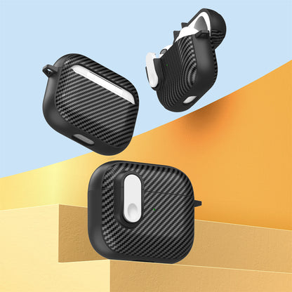For Apple AirPods 3 TPU+PC Headset Case Buckle Design Carbon Fiber Cover with Anti Lost Hook