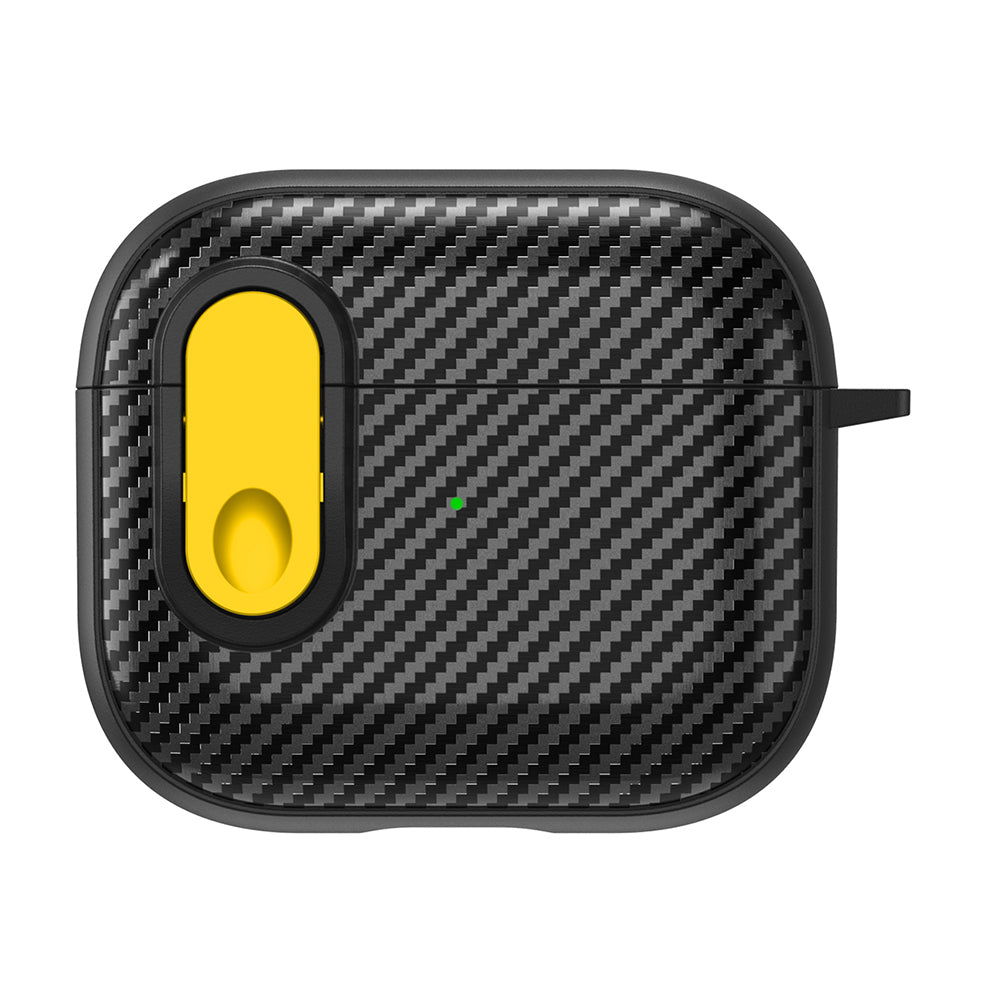 For Apple AirPods 3 TPU+PC Headset Case Buckle Design Carbon Fiber Cover with Anti Lost Hook