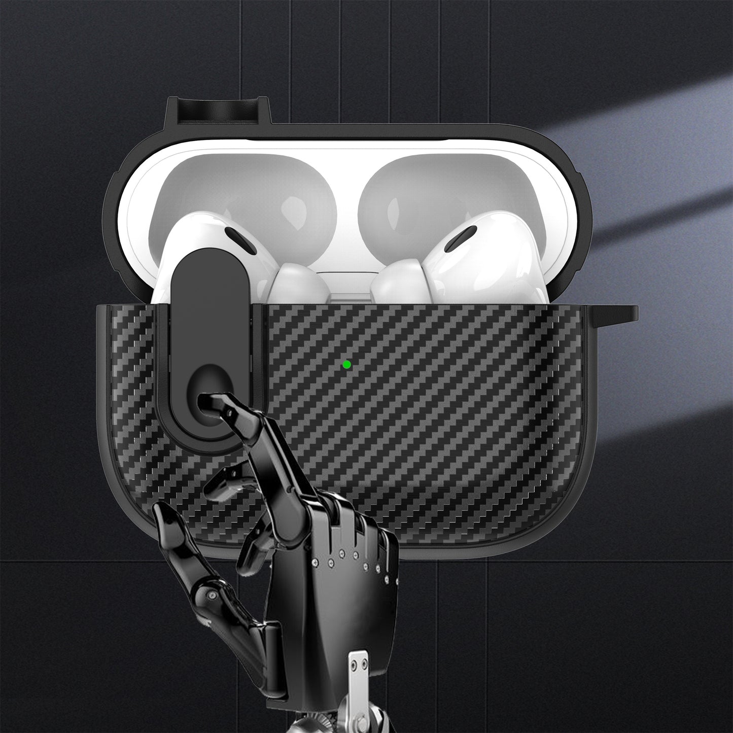 For Apple AirPods Pro Wireless Earbuds Case Carbon Fiber TPU+PC Colorful Buckle Cover with Keychain