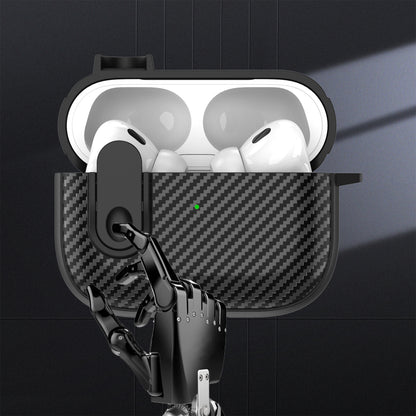 For Apple AirPods Pro Wireless Earbuds Case Carbon Fiber TPU+PC Colorful Buckle Cover with Keychain