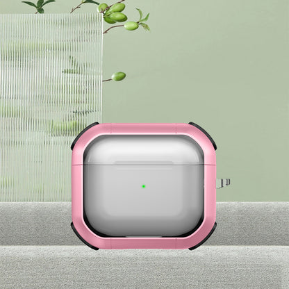 For Apple AirPods 3 Bluetooth Earphone Protective Case PC+TPU Transparent Earbud Cover with Carabiner