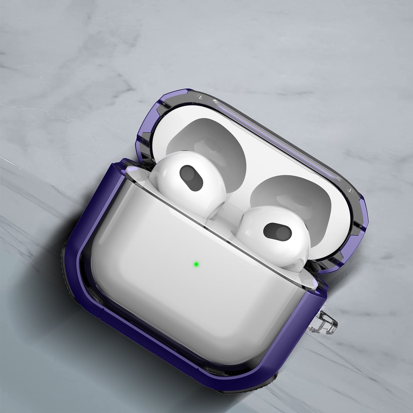 For Apple AirPods 3 Bluetooth Earphone Protective Case PC+TPU Transparent Earbud Cover with Carabiner