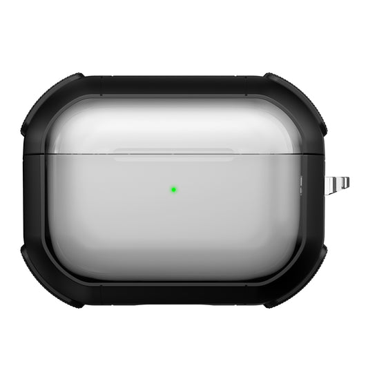For Apple AirPods Pro Bluetooth Earphone Case Transparent PC+TPU Earbud Cover with Carabiner