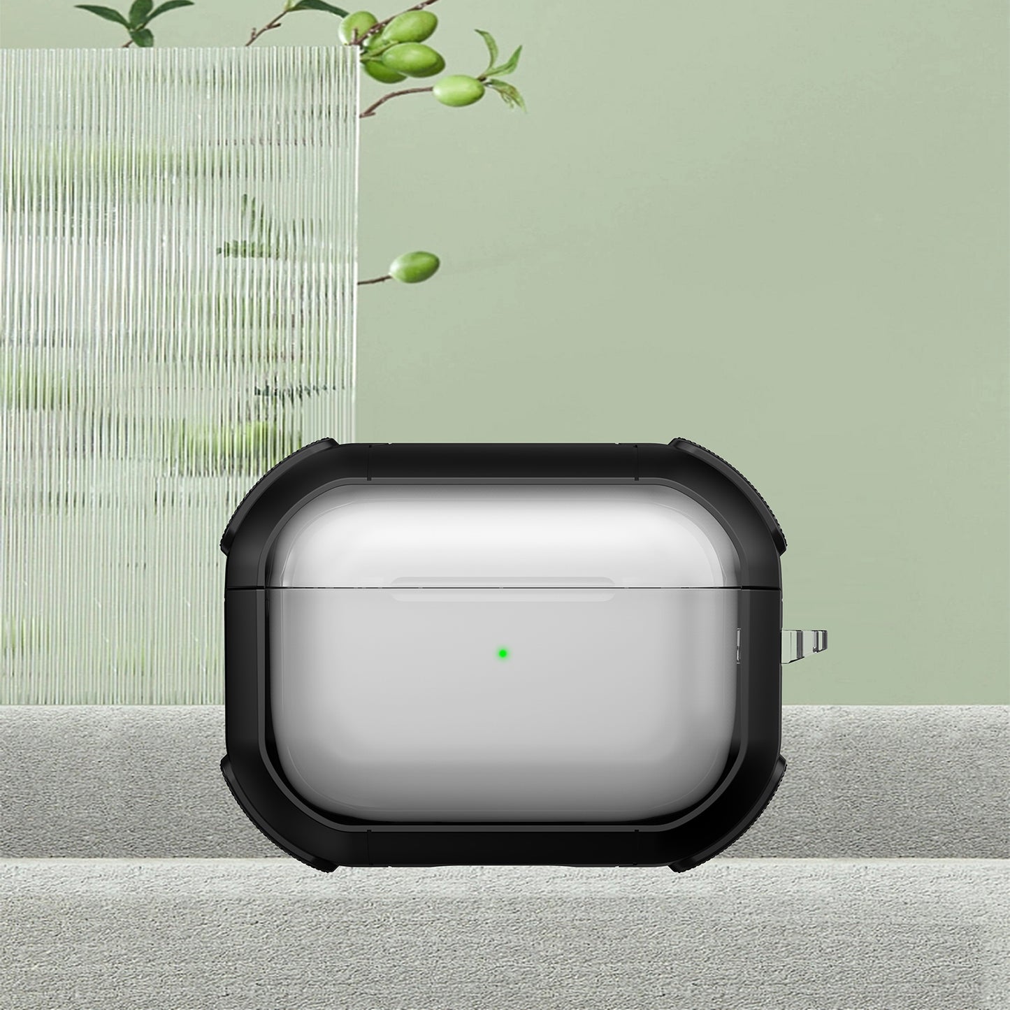 For Apple AirPods Pro Bluetooth Earphone Case Transparent PC+TPU Earbud Cover with Carabiner