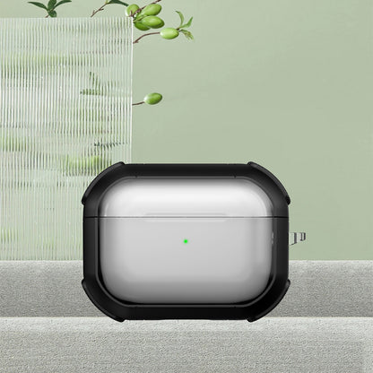 For Apple AirPods Pro Bluetooth Earphone Case Transparent PC+TPU Earbud Cover with Carabiner