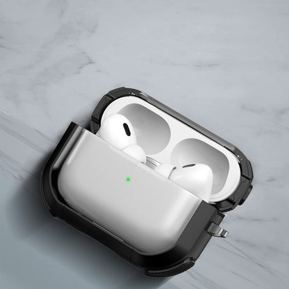For Apple AirPods Pro Bluetooth Earphone Case Transparent PC+TPU Earbud Cover with Carabiner