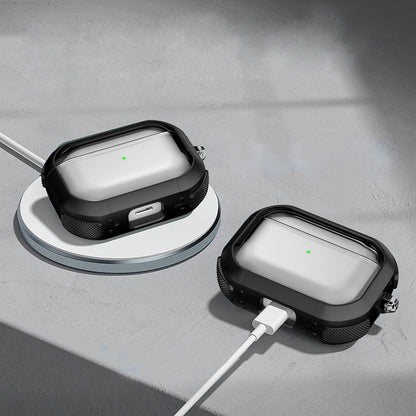 For Apple AirPods Pro Bluetooth Earphone Case Transparent PC+TPU Earbud Cover with Carabiner