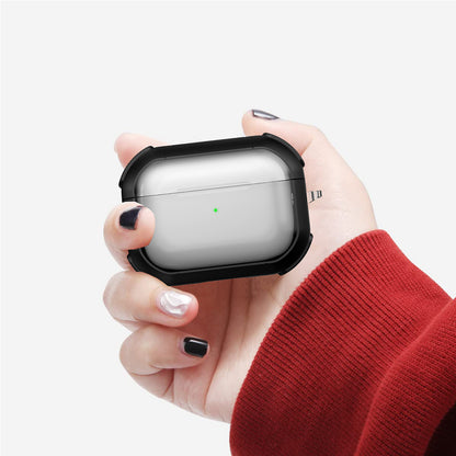 For Apple AirPods Pro Bluetooth Earphone Case Transparent PC+TPU Earbud Cover with Carabiner