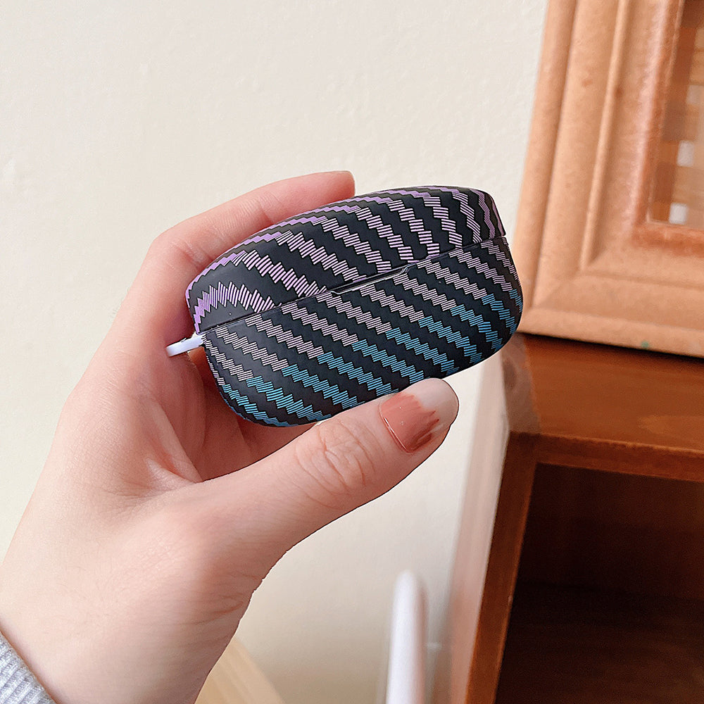 For Sony WF-1000XM4 Earphone Case Carbon Fiber Texture Bi-color Earbud Drop-proof Hard PC Cover