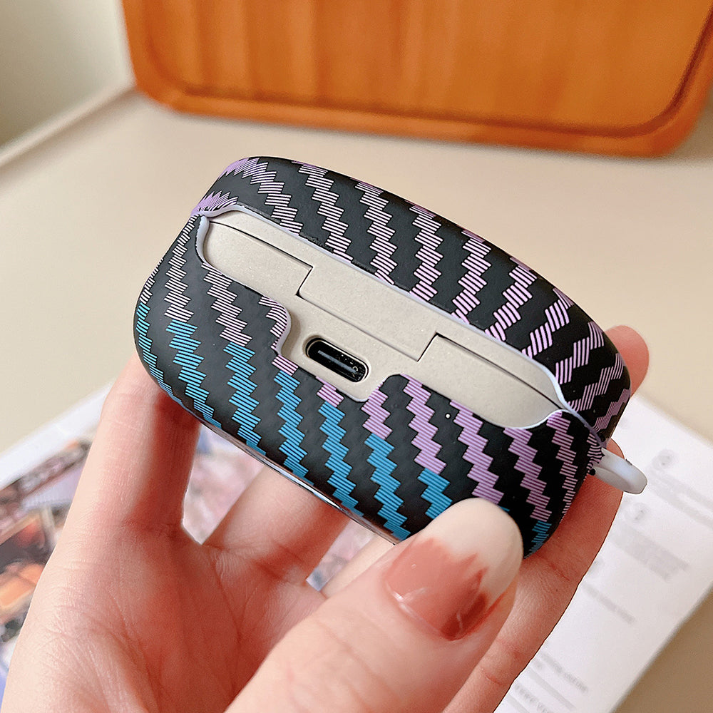 For Sony WF-1000XM4 Earphone Case Carbon Fiber Texture Bi-color Earbud Drop-proof Hard PC Cover