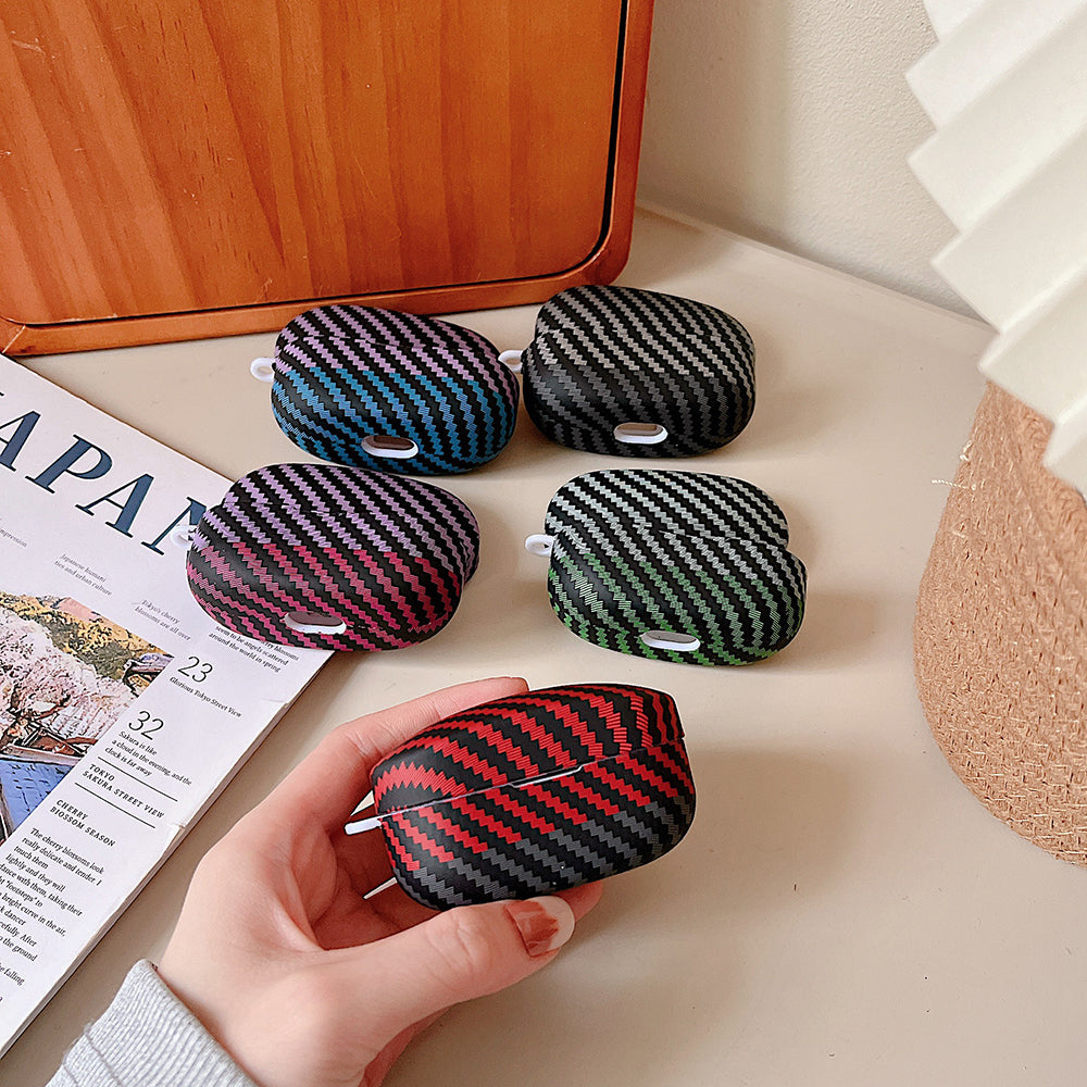 For Sony WF-1000XM4 Earphone Case Carbon Fiber Texture Bi-color Earbud Drop-proof Hard PC Cover