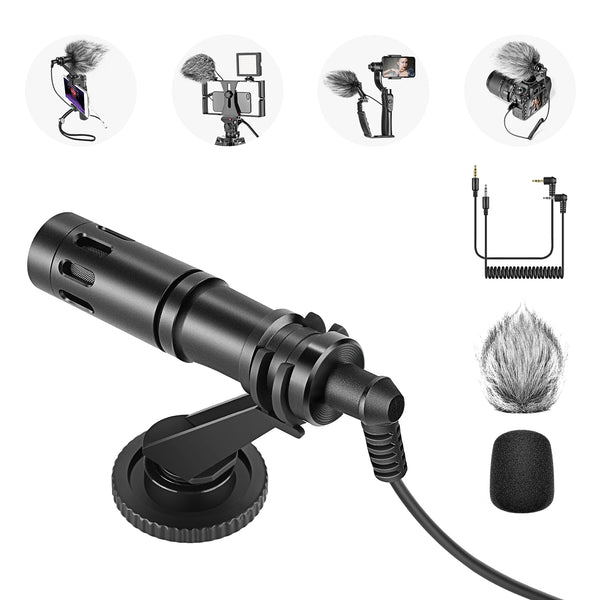 NEEWER CM14 Microphone with Anti-Shaking Mount Stand, Windshield and Audio Cable for Phone / DSLR / Camcorder