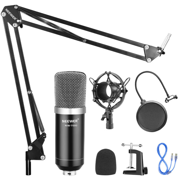 NEEWER NW-7000 Professional Broadcasting Studio Microphone USB Mic with Bracket + Shock Mount + Pop Filter