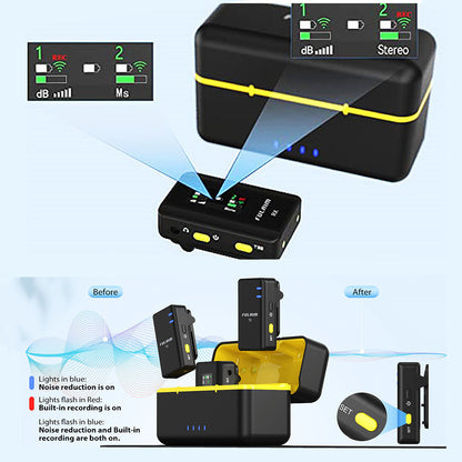Wireless Lavalier Microphone Portable Mini Collar Clip Mic Set 2 Transmitter + Receiver with Charging Case