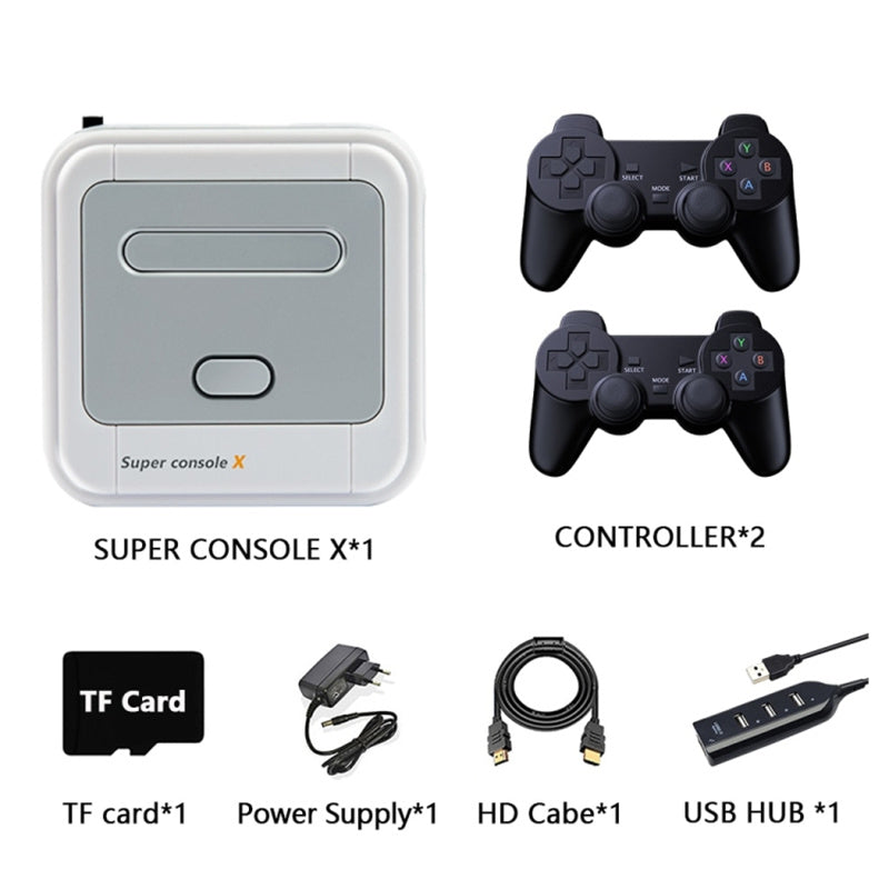 SUPER CONSOLE X Portable Mini Game Console with 2 Wireless Controller 3D HD Home Game Box (128GB)