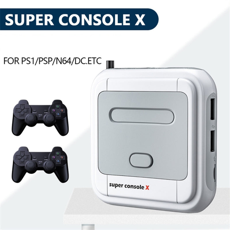 SUPER CONSOLE X Portable Mini Game Console with 2 Wireless Controller 3D HD Home Game Box (128GB)