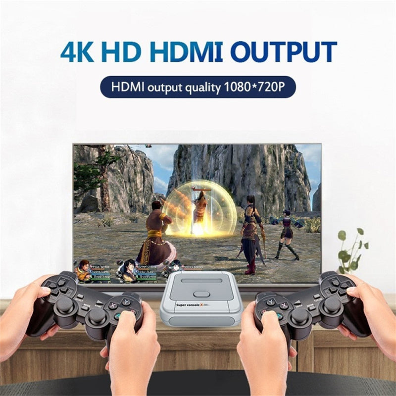 SUPER CONSOLE X Portable Mini Game Console with 2 Wireless Controller 3D HD Home Game Box (128GB)