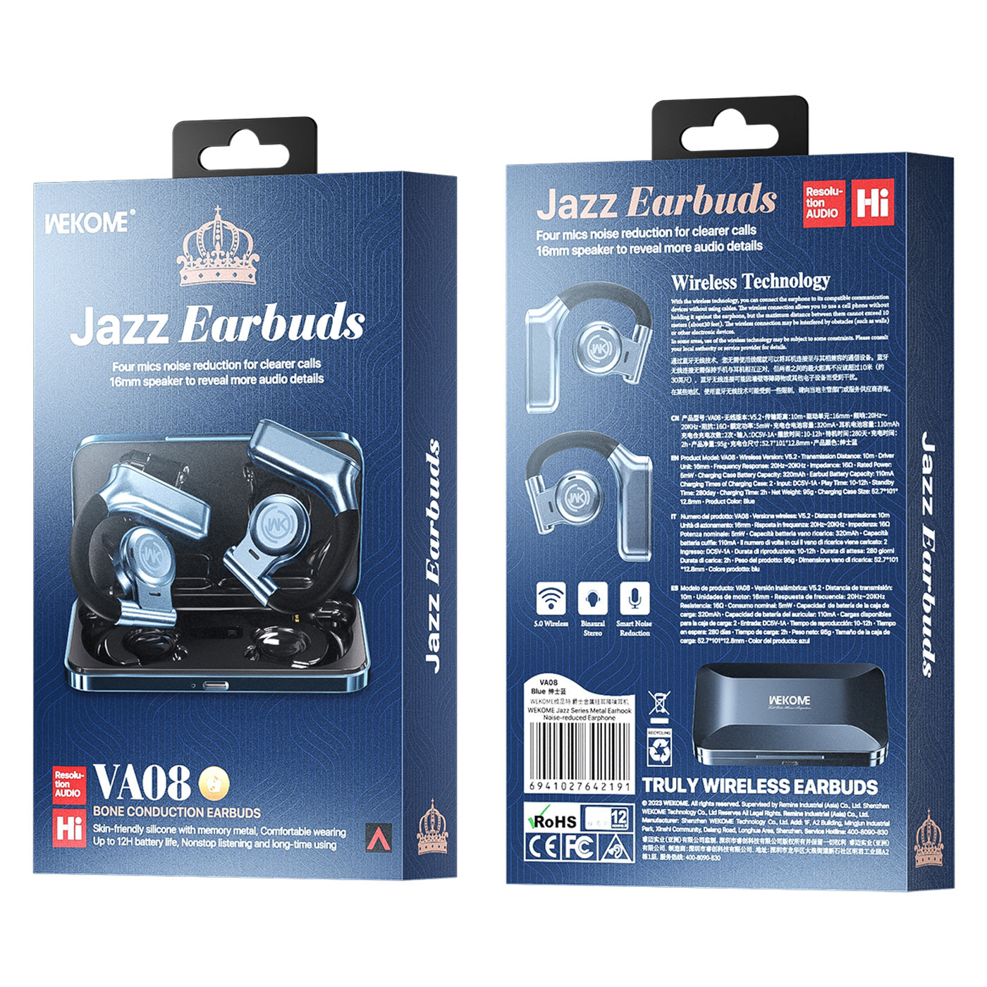 WEKOME VA08 Wireless Bluetooth Headset TWS Noise Reduction Jazz Earbuds Bone Connection Headphones